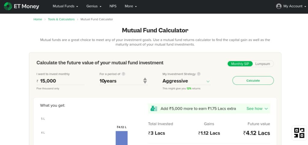 Et money म्यूचुअल फंड कैलकुलेटर